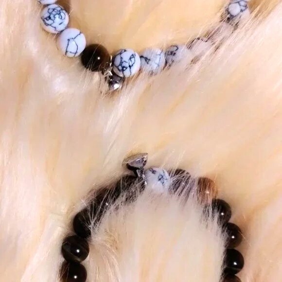 4/20 Magnetic Connection Bracelet Set Tiger Eye Stone and Marbled Volcanic Stone - Picture 5 of 5